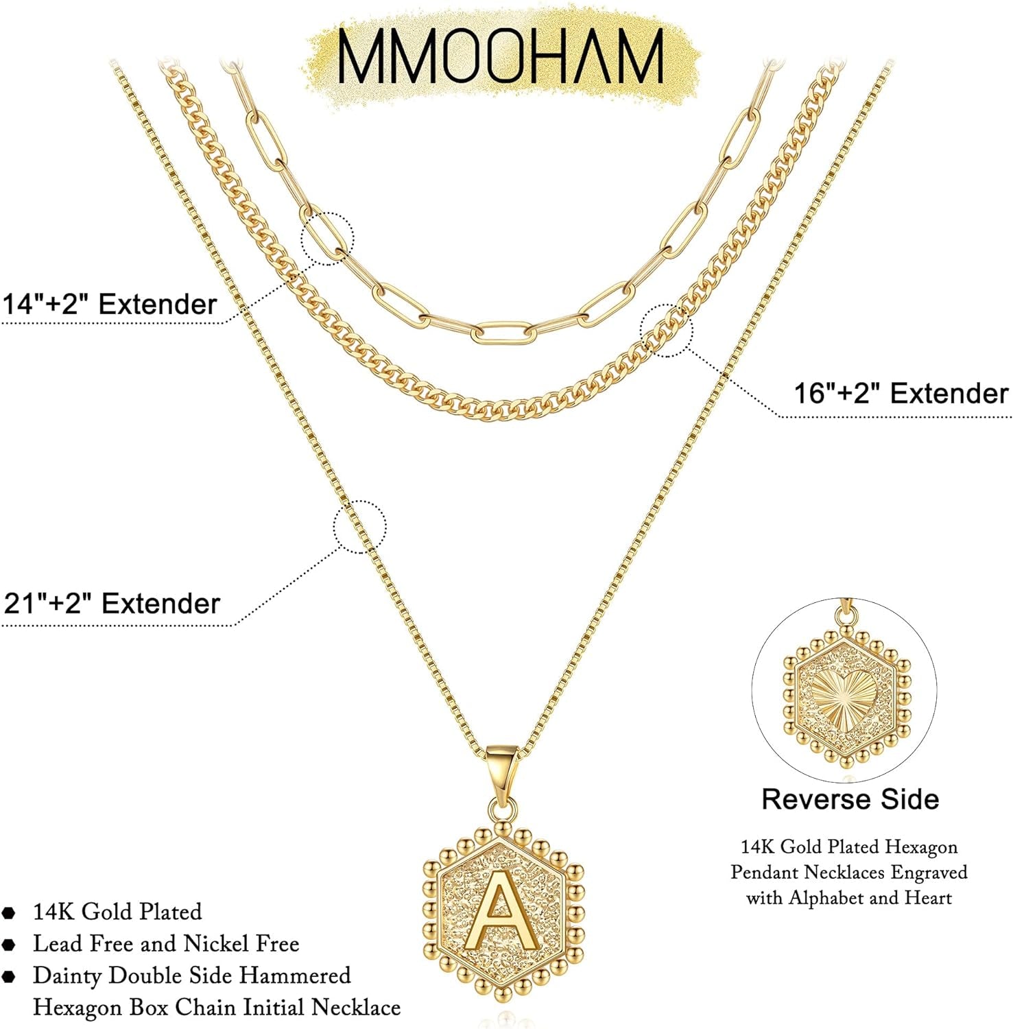 Layered Initial Necklaces for Women, 14K Real Gold Plated Layered Necklaces for Women Initial Necklaces Paperclip Chain Necklaces for Women Gold Necklace for Women Gold Jewelry for Women