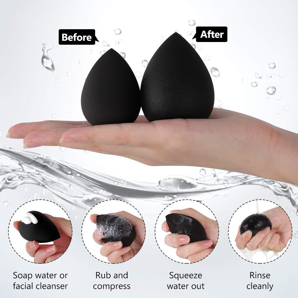 Beauty Blenders Makeup Sponge Blending Set Beauty Sponges Latex-Free Blender Powder Puff for Foundation Blending Concealer Flawless (Black)