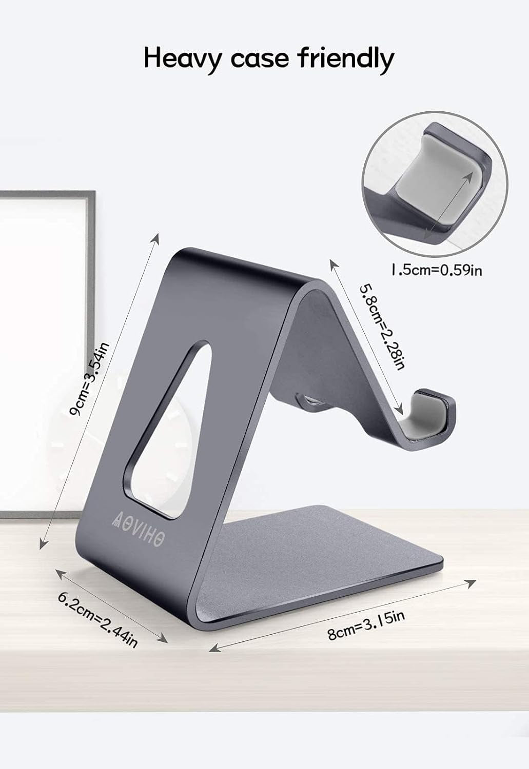 Cell Phone Stand Desk Phone Holder - Aluminum Mobile Phone Cradle Dock for Iphone 15 14 13 12 Pro 11 X Xs Max 8 7 6 6S plus SE 5 Samsung All Smart Phones (Dark Gray)