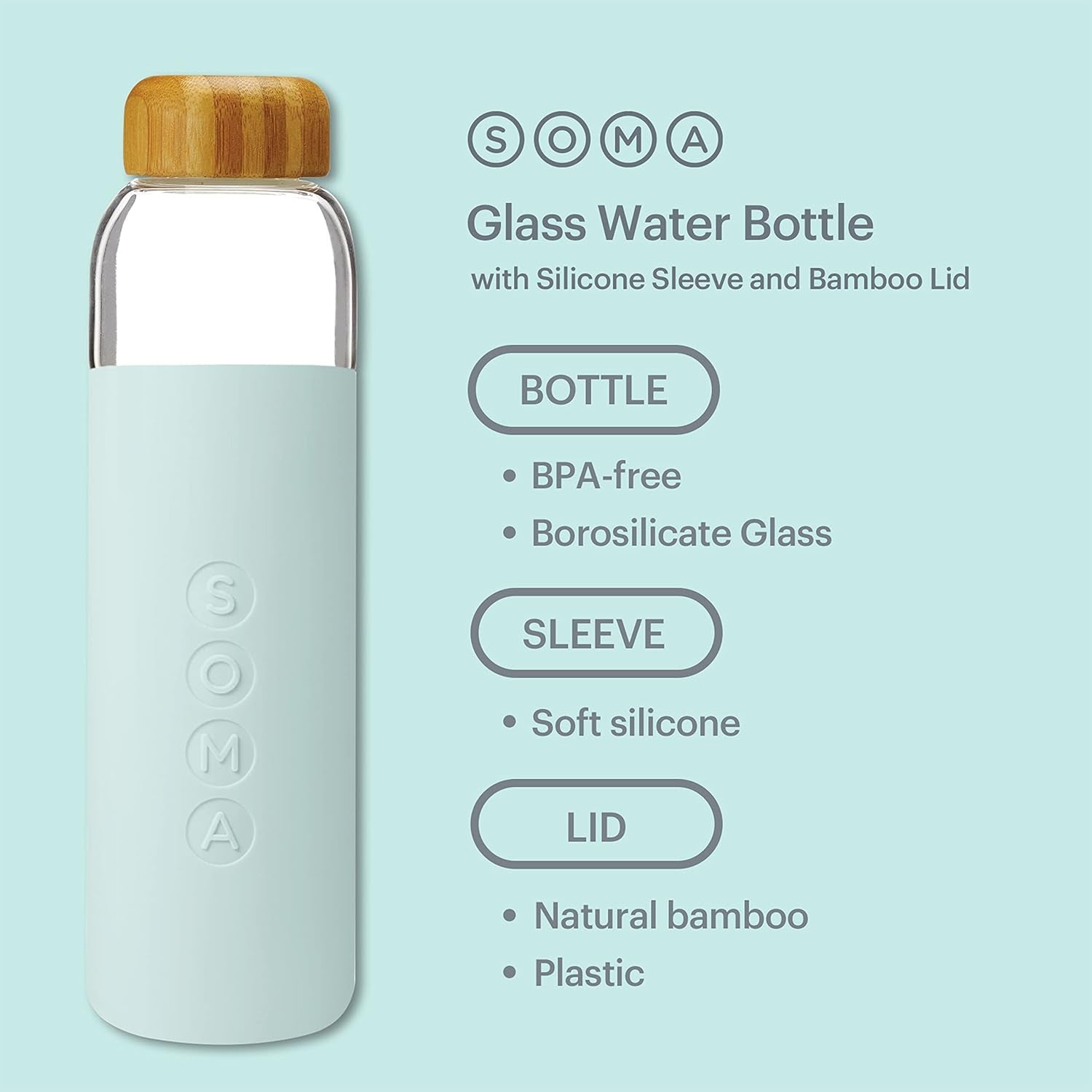 V.2 17 Oz. Glass Water Bottle - Mint - DTC