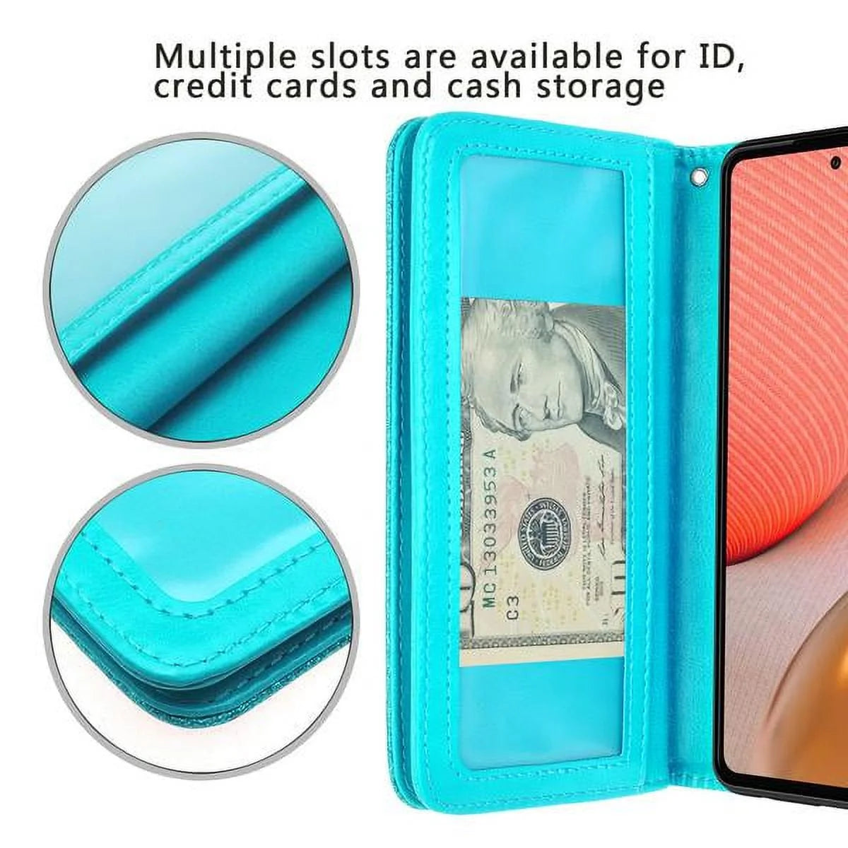 Case for Galaxy A52 5G Leather Flip Pouch Wallet Case Cover Folio [Kickstand] for Girls Women Phone Cases for Galaxy A52 5G Case - Teal