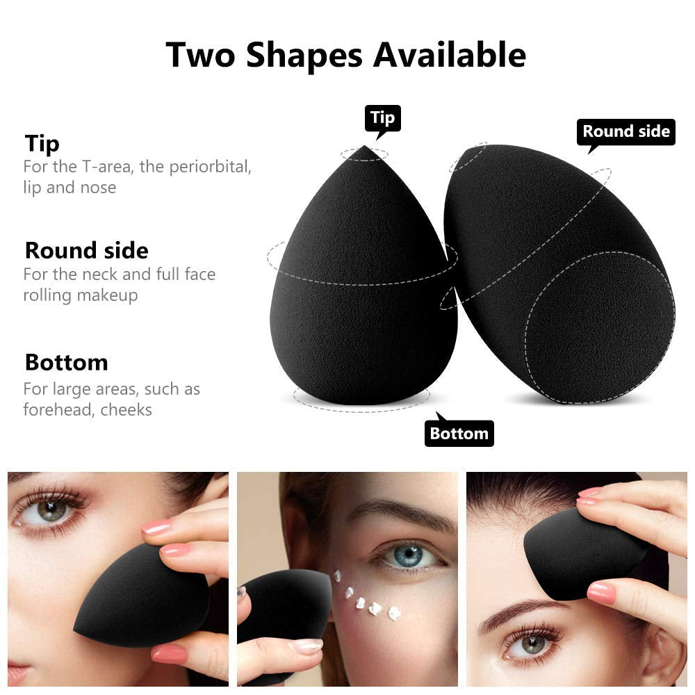 Beauty Blenders Makeup Sponge Blending Set Beauty Sponges Latex-Free Blender Powder Puff for Foundation Blending Concealer Flawless (Black)