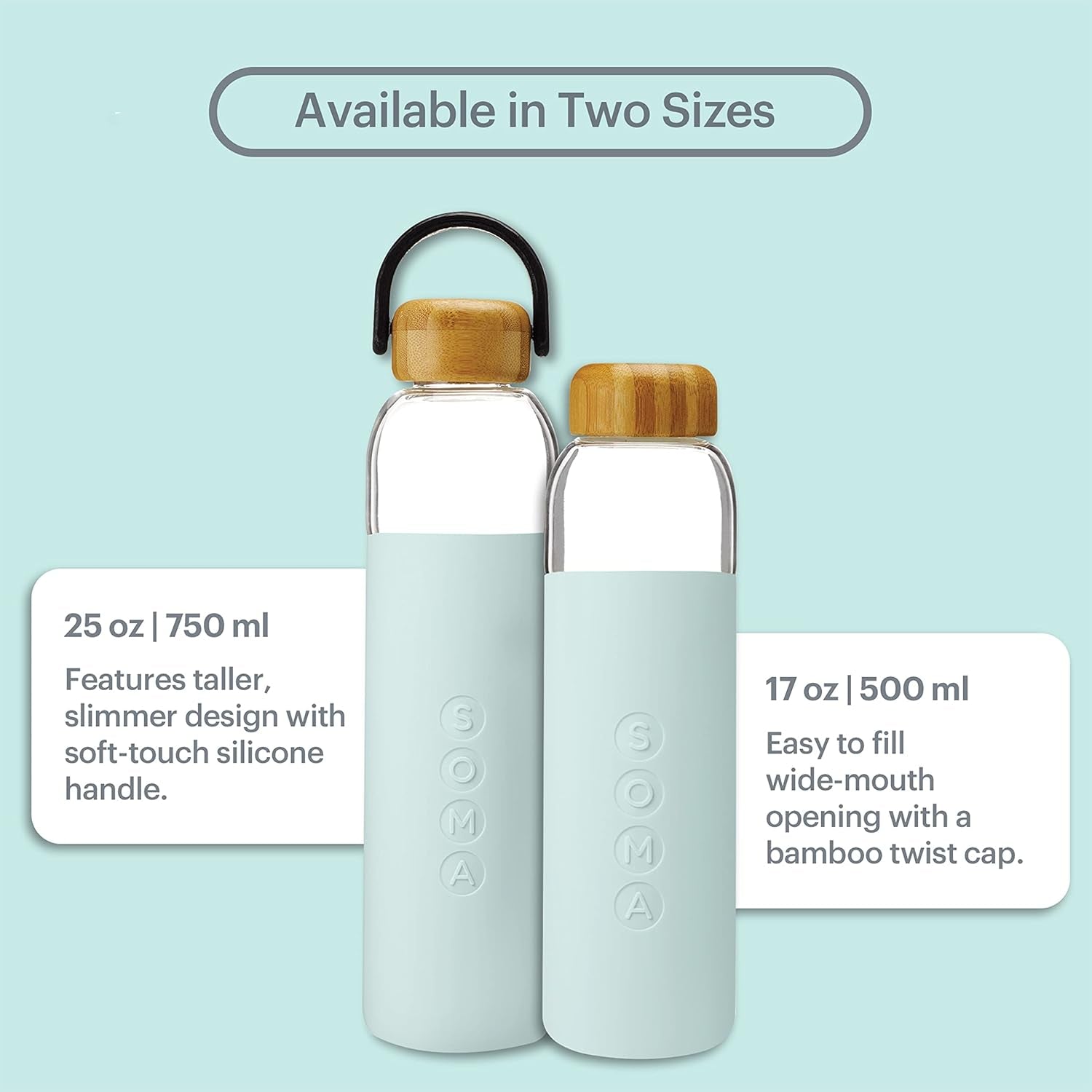 V.2 17 Oz. Glass Water Bottle - Mint - DTC