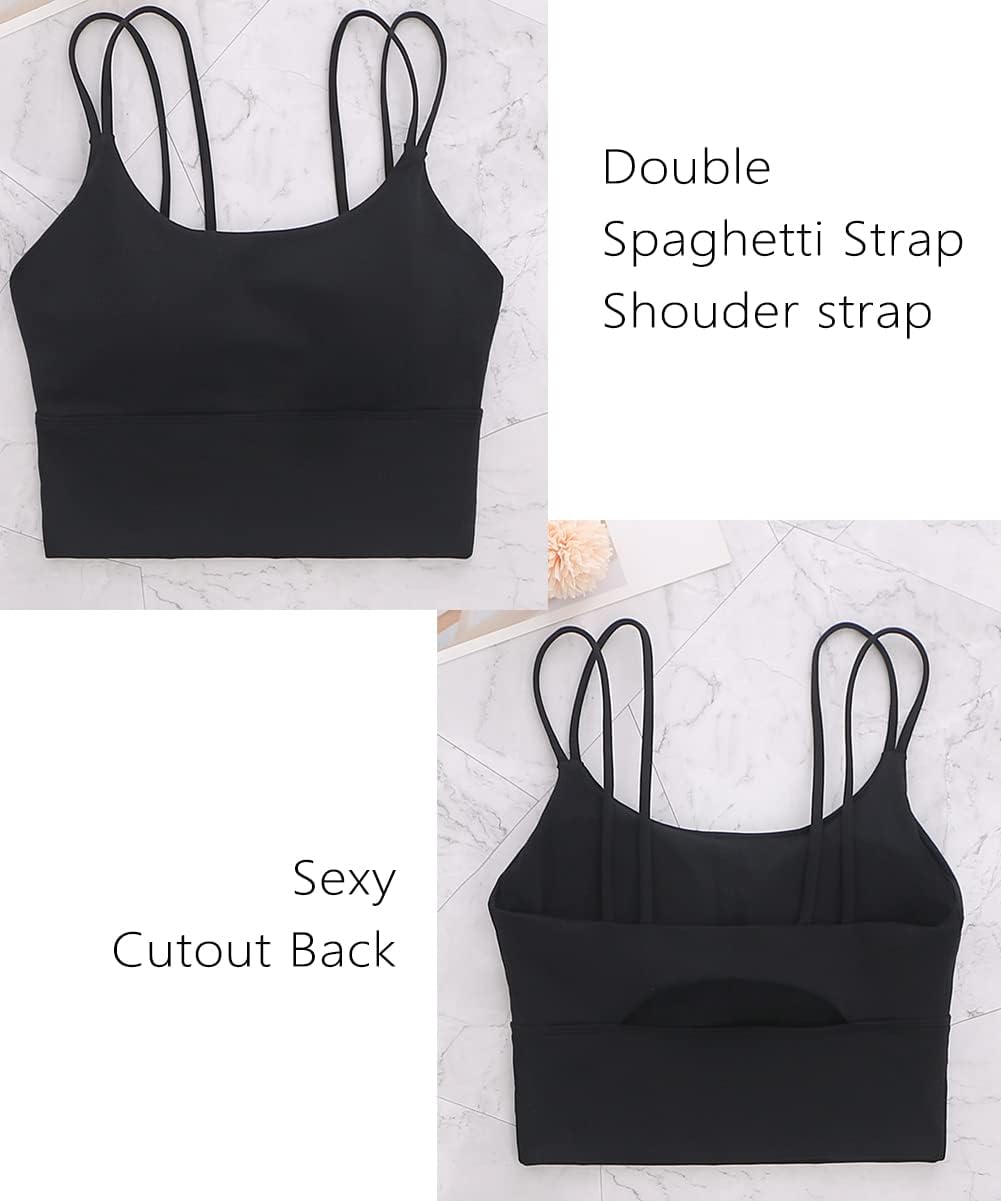 Women's Longline Sports Bra Padded Yoga Workout Crop Tank Tops Strappy Camisole Fitness Shirts