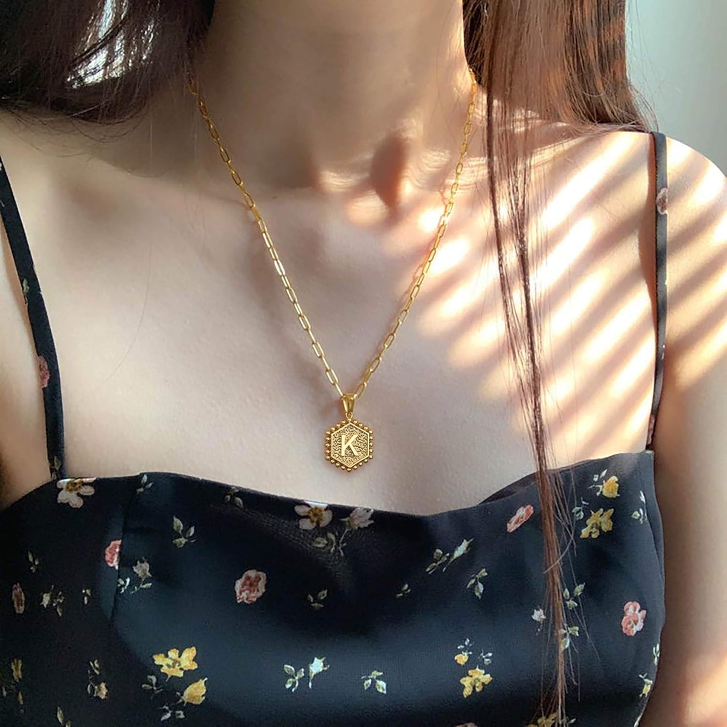 Gold Initial Necklaces for Women, 14K Real Gold Plated Layered Initial Necklace Hexagon Pendant Toggle Clasp Layering Gold Chain Necklaces for Women Gold Layered Choker Necklaces for Women