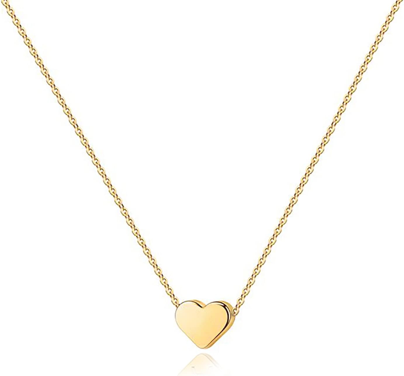 14K Gold Plated Cubic Zirconia Heart Necklace | Cute Dainty Love Pendant Necklaces for Women