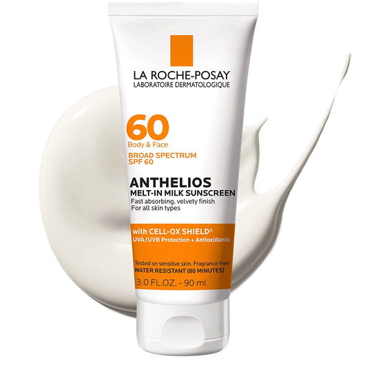 Anthelios Melt-In Milk Sunscreen SPF 60, Sunscreen for Body & Face, Broad Spectrum SPF + Antioxidants, Oil Free, Lightweight & Fast Absorbing, Oxybenzone Free