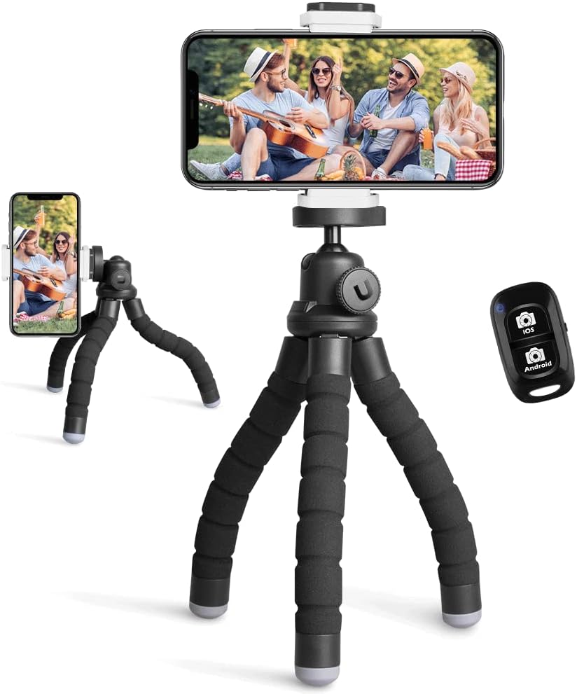 Phone Tripod, Portable and Flexible Tripod with Wireless Remote and Clip, Cell Phone Tripod Stand for Video Recording Black