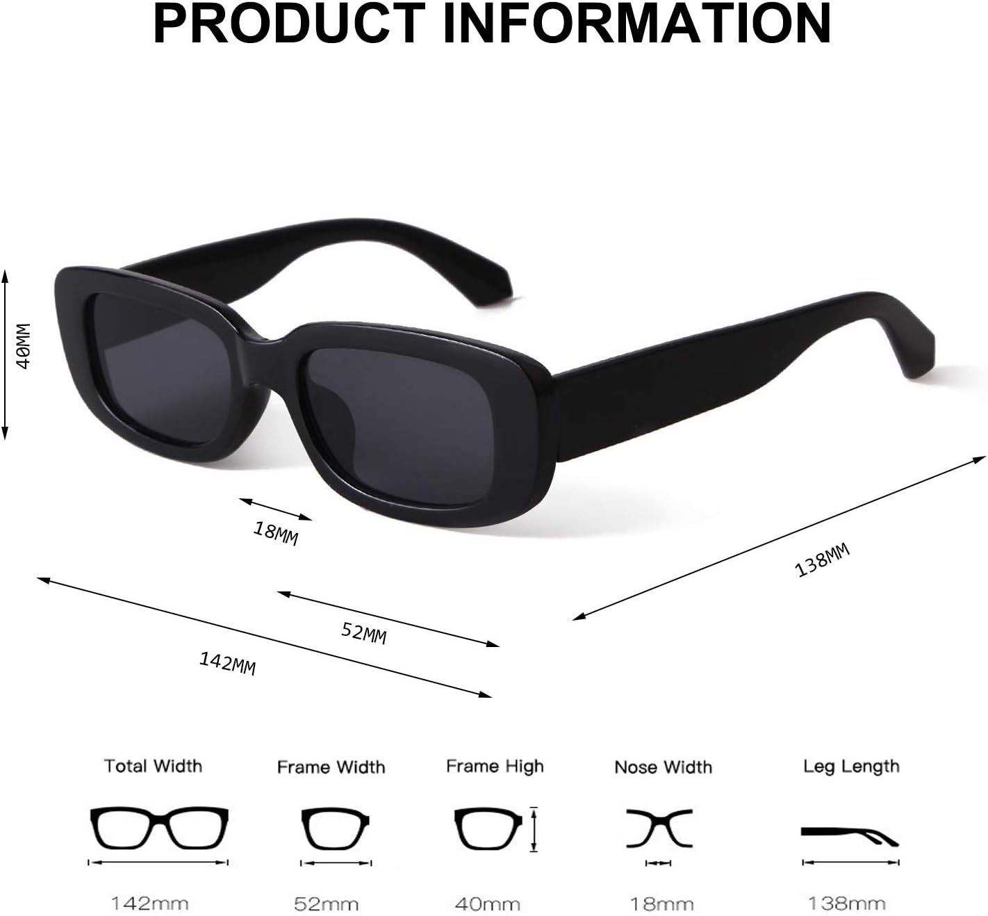 Rectangle Sunglasses for Women Retro Driving Glasses '90s Vintage Fashion Narrow Square Frame UV400 Protection