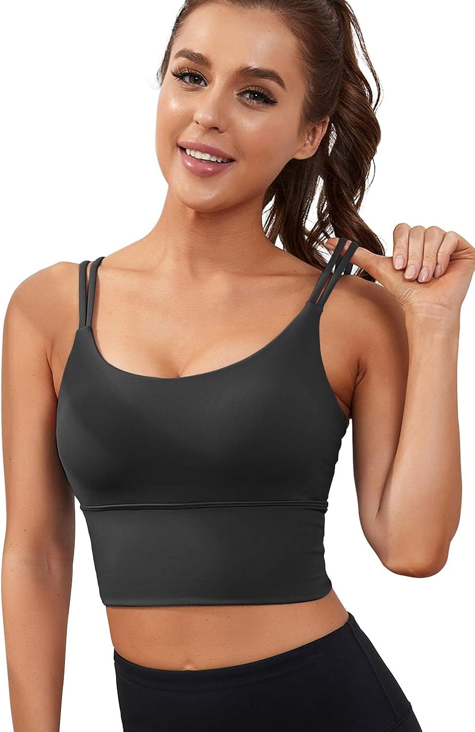 Women's Longline Sports Bra Padded Yoga Workout Crop Tank Tops Strappy Camisole Fitness Shirts