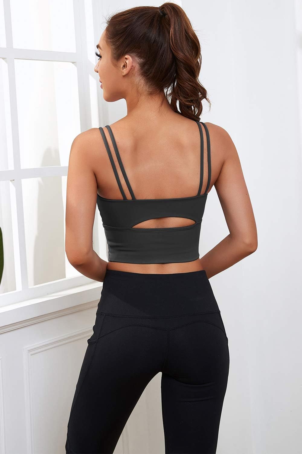 Women's Longline Sports Bra Padded Yoga Workout Crop Tank Tops Strappy Camisole Fitness Shirts