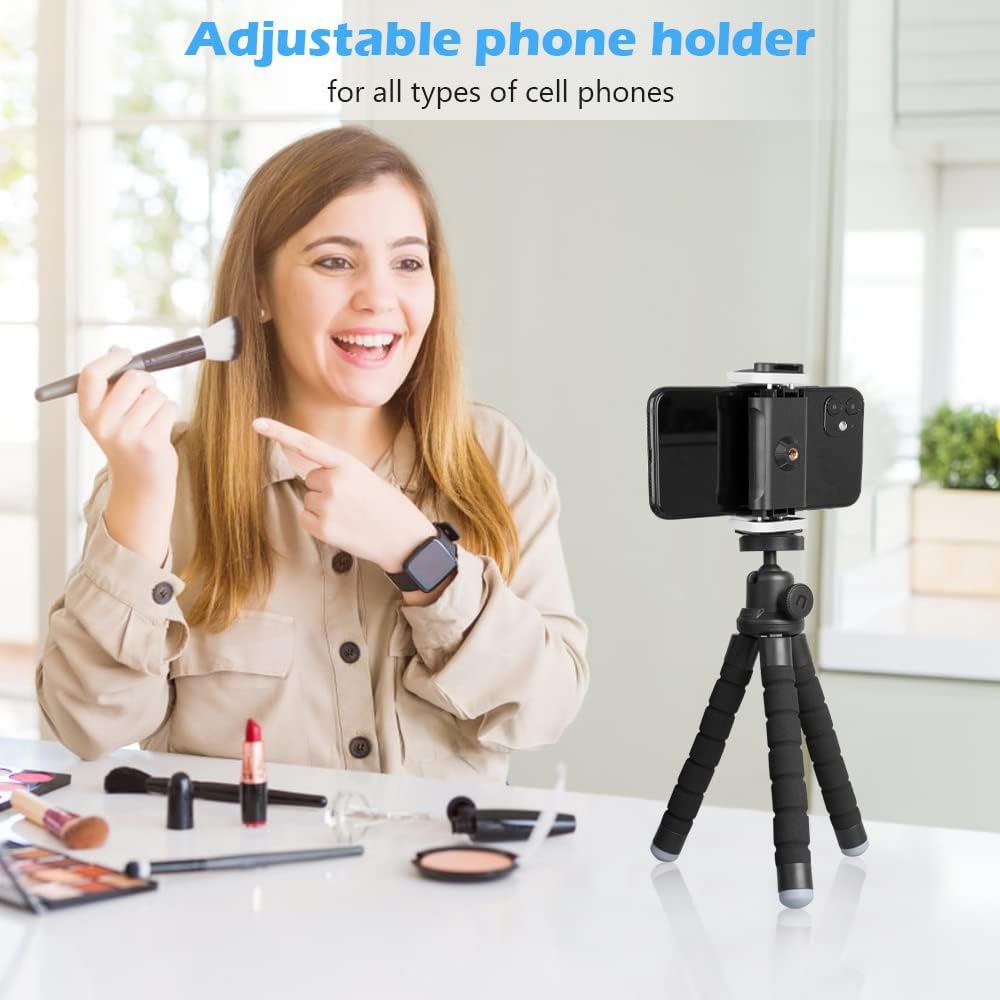 Phone Tripod, Portable and Flexible Tripod with Wireless Remote and Clip, Cell Phone Tripod Stand for Video Recording Black