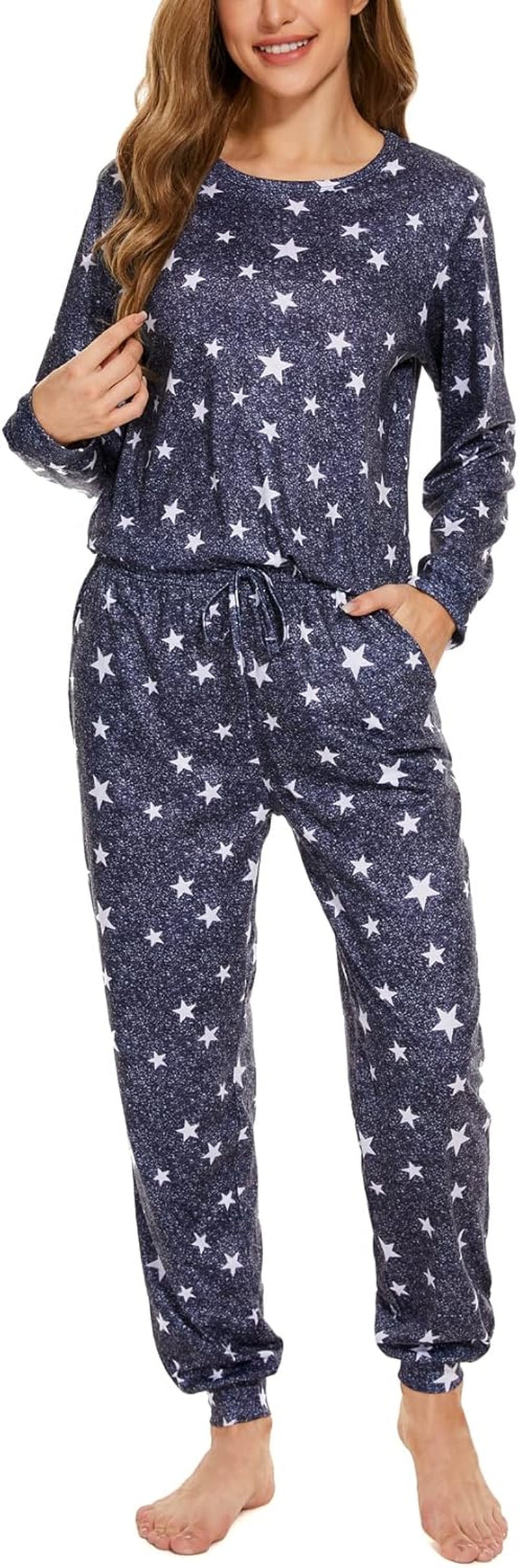 Womens Pajamas Set Sleepwear Casual Tops and Lounge Pants Soft Sleeping Pjs Set with Pockets