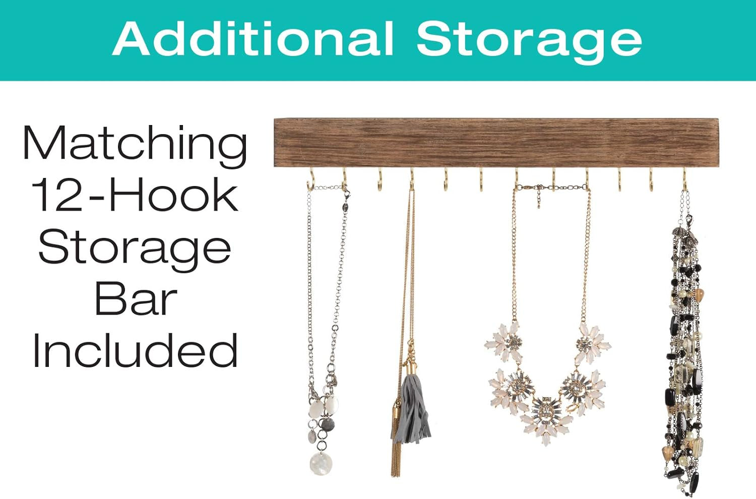 Rustic Wall Mounted Jewelry Organizer with Wooden Barndoor Decor. Jewelry Holder for Necklaces, Earrings, Bracelets, Ring Holder, and Accessories. Includes Hooks for Hanging Jewelry - Brown