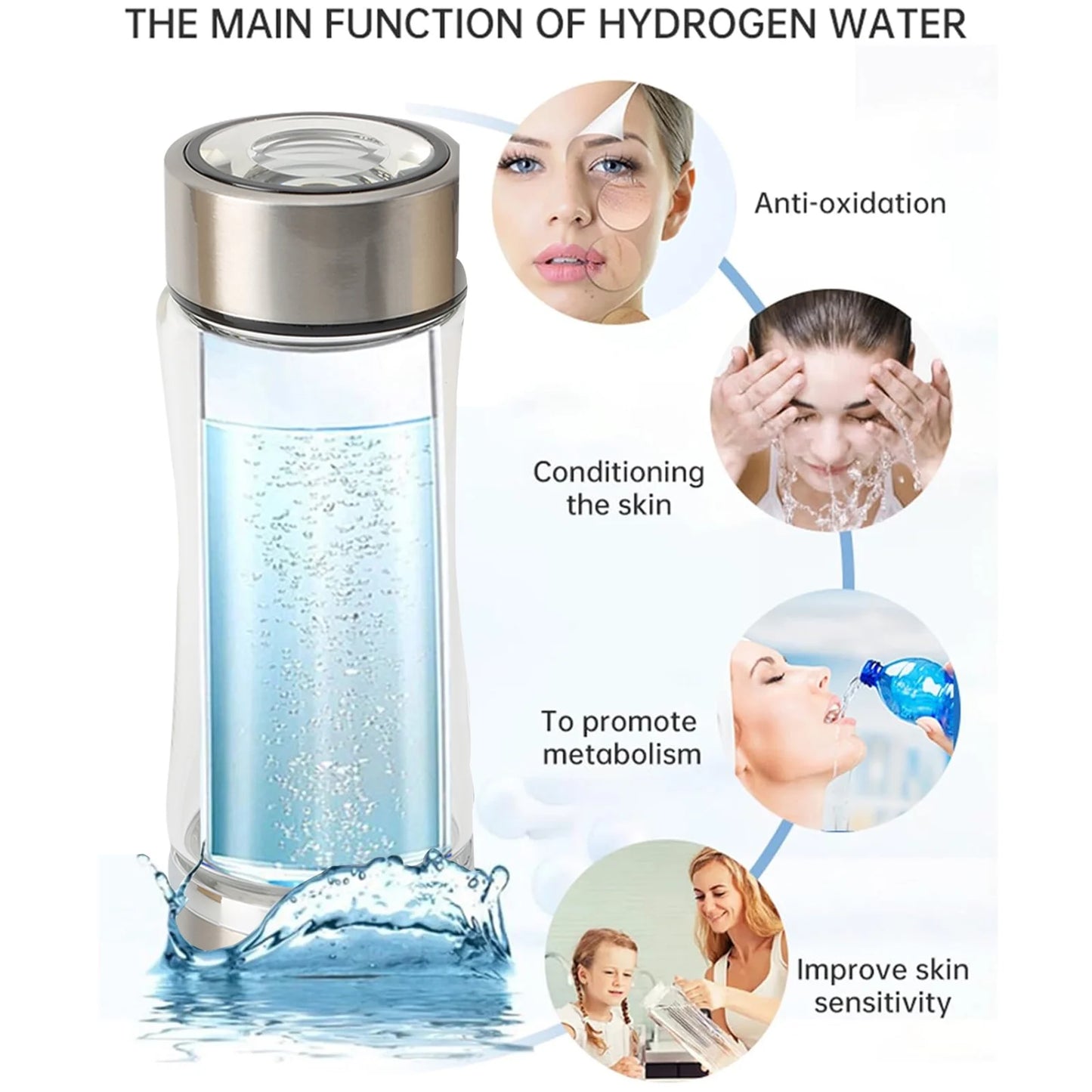 420Ml Portable Hydrogen Water Ionizer Machine,Hydrogen Water Generator, Rechargeable Hydrogen Rich Water Glass Health Cup for Home Travel - Silver