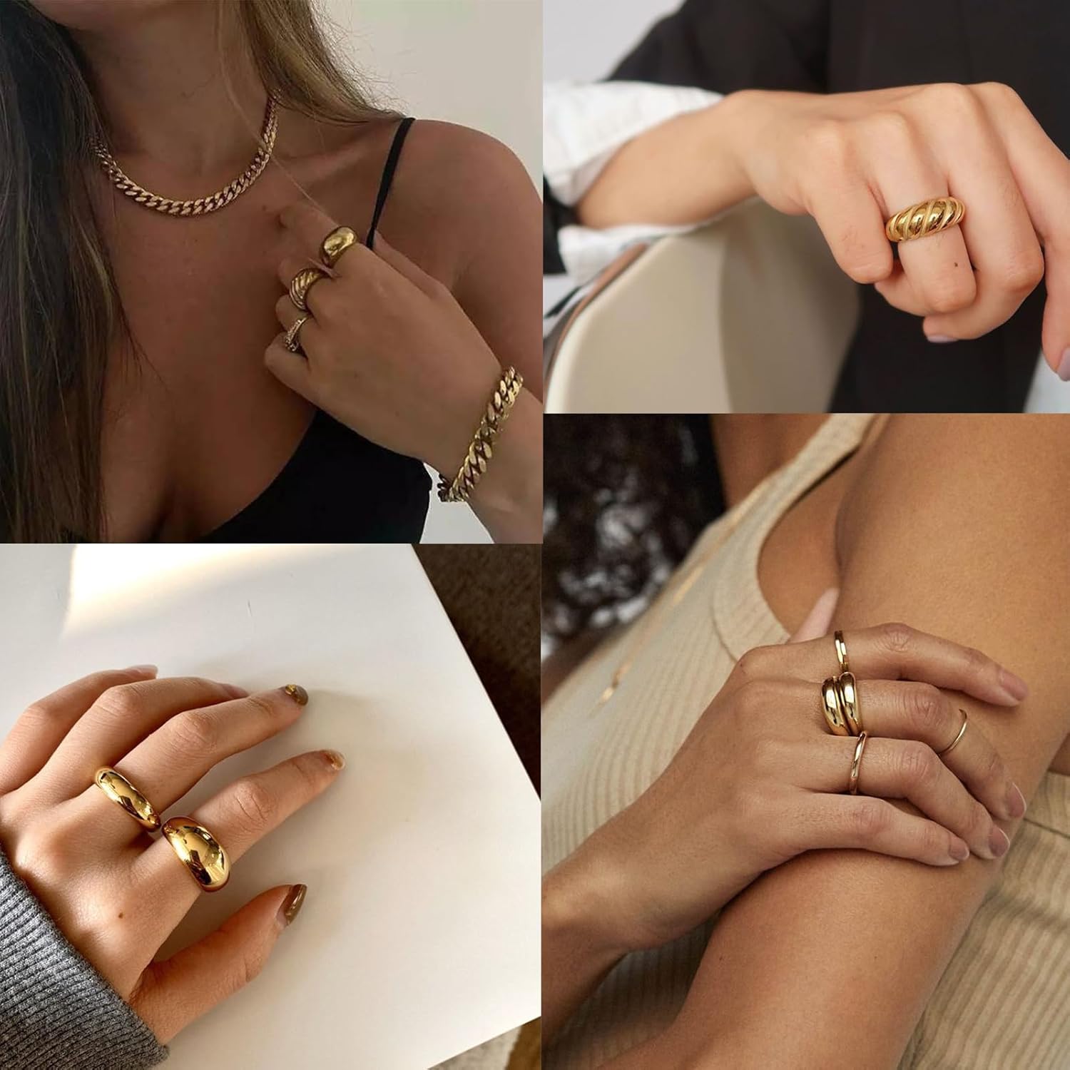 12PCS Gold Stackable Rings Set for Women, 18K Gold Plated Open Stacking Knuckle Ring, Adjustable Chunky Signet Rings for Gift