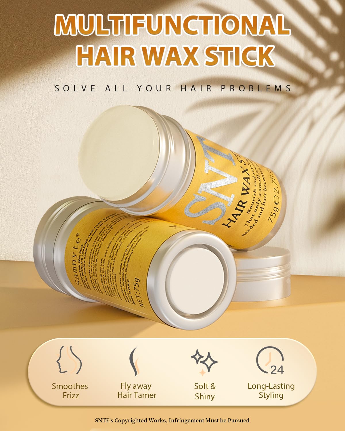 Hair Wax Stick, Hair-Styling Waxes, Nourishing Accessories - Slick Stick for Women & Kids, Gel Tamer for Flyaways, Bun Maker & Styling Cream, 2.7 Fl Oz