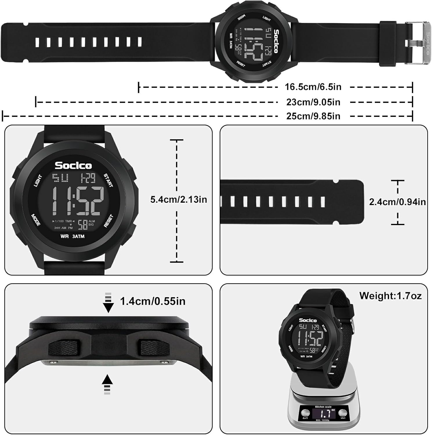 Digital Watch 3ATM Waterproof with LED Back Light/Alarm/Date/Stopwatch, Outdoor Sport Multifunctional Digital Wrist Watches for Men Women