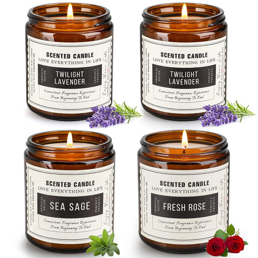 4 Pack Candles for Home Scented, Sage, Lavender and Rose Scent Candles, 28.4 Oz