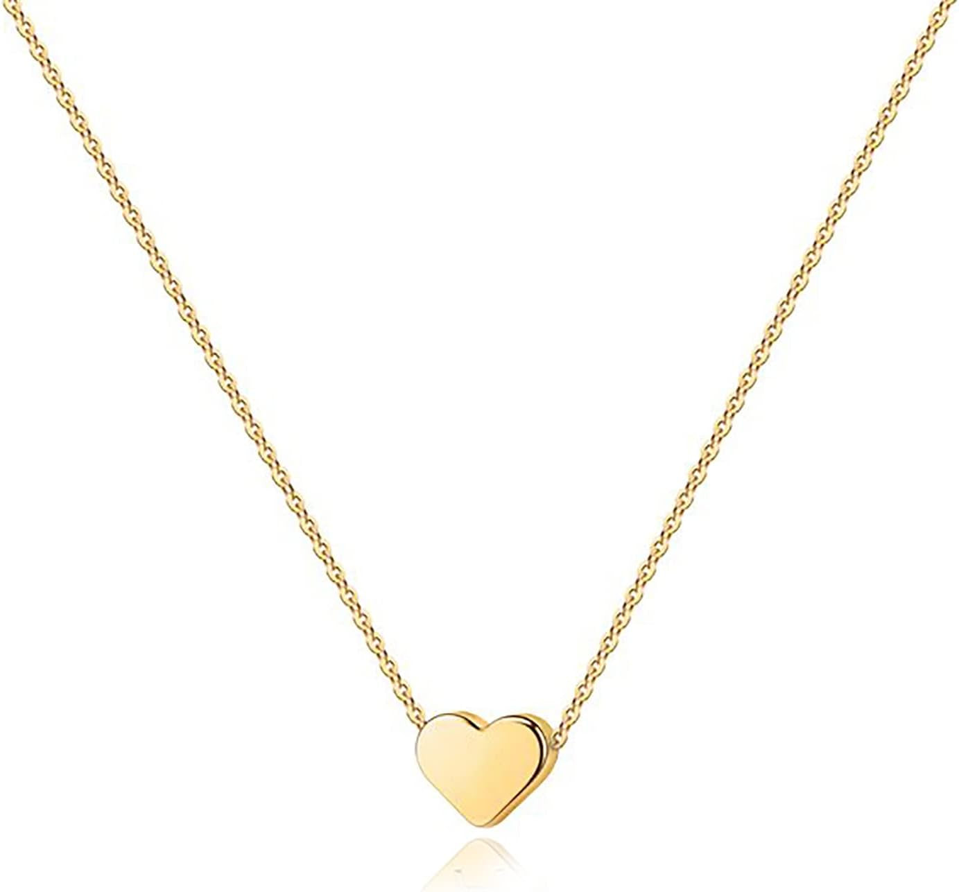 14K Gold Plated Cubic Zirconia Heart Necklace | Cute Dainty Love Pendant Necklaces for Women