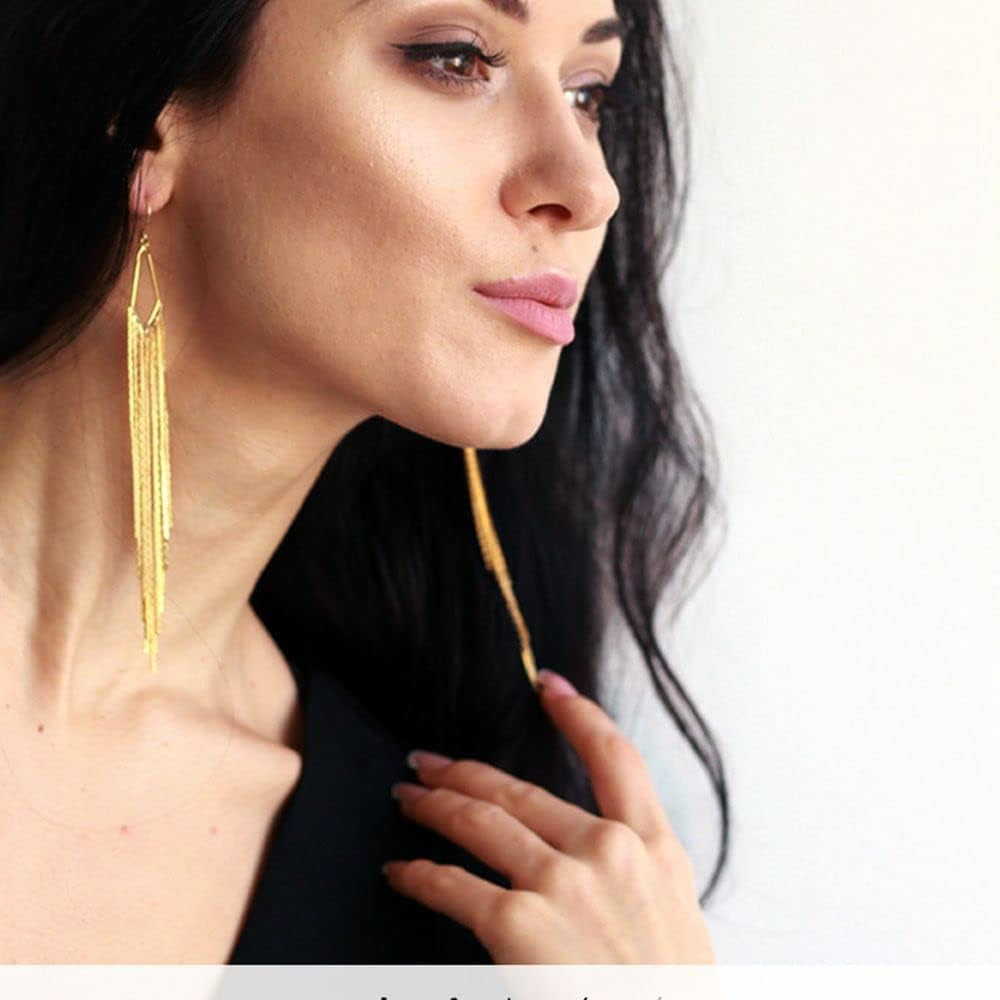 Long Tassel Earrings Gold Tassel Earrings for Women Gold Chain Drop Earrings Bride Earrings for Wedding Party New Year Jewelry Gifts