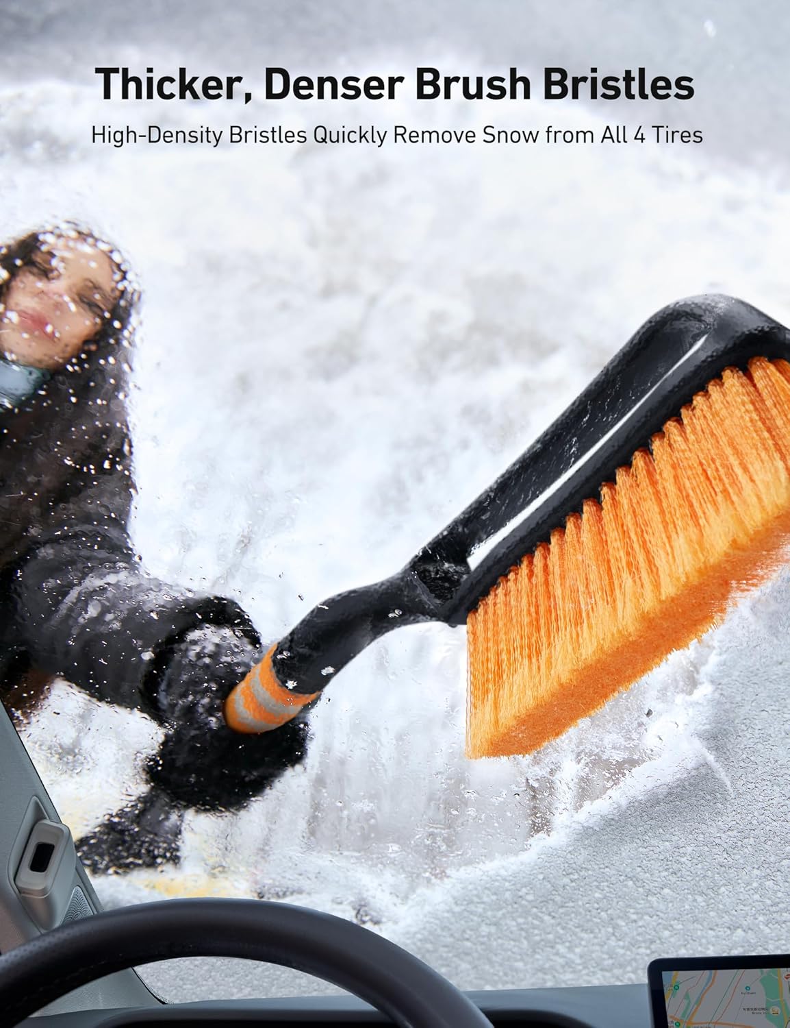 27" Snow Brush and Ice Scrapers for Car Windshield, Detachable Snow Scrapers with Ergonomic Foam Grip for Cars, Trucks, Suvs (Heavy Duty ABS, PVC Brush, Orange)