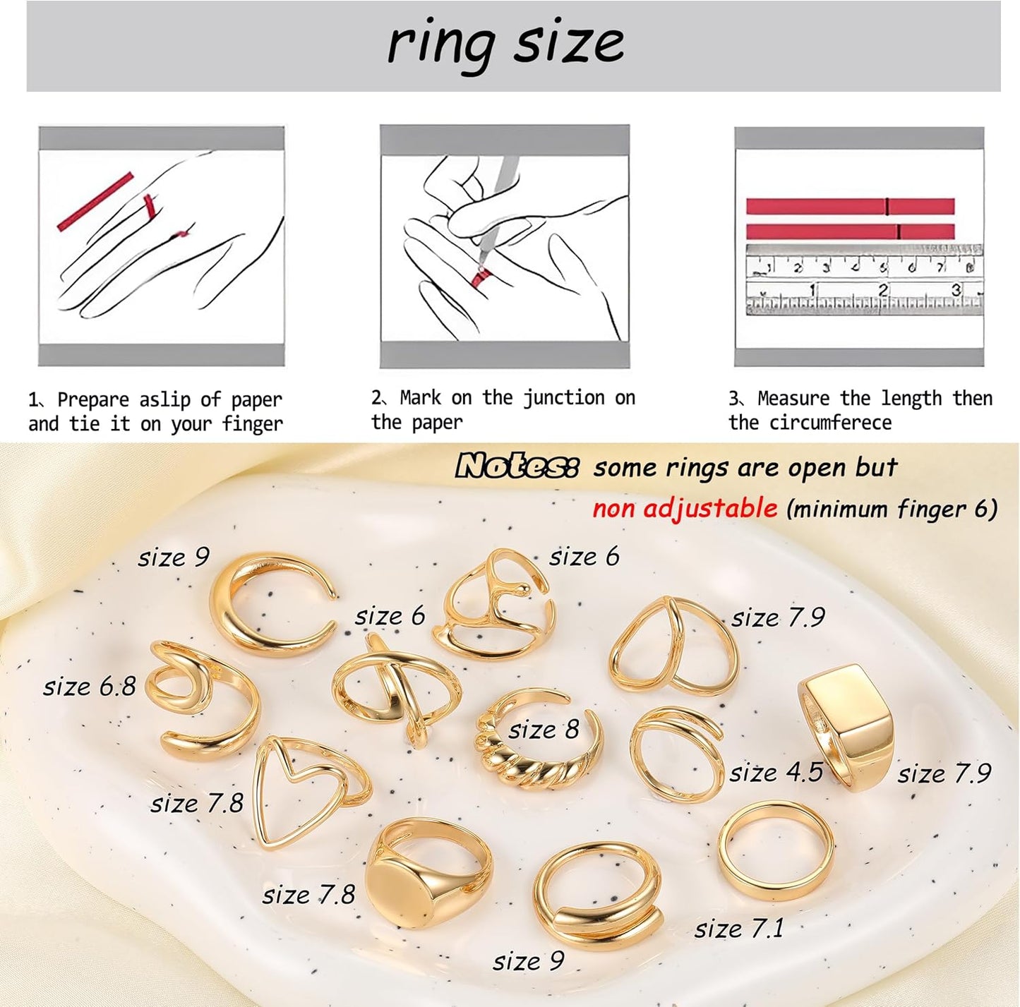 12PCS Gold Stackable Rings Set for Women, 18K Gold Plated Open Stacking Knuckle Ring, Adjustable Chunky Signet Rings for Gift