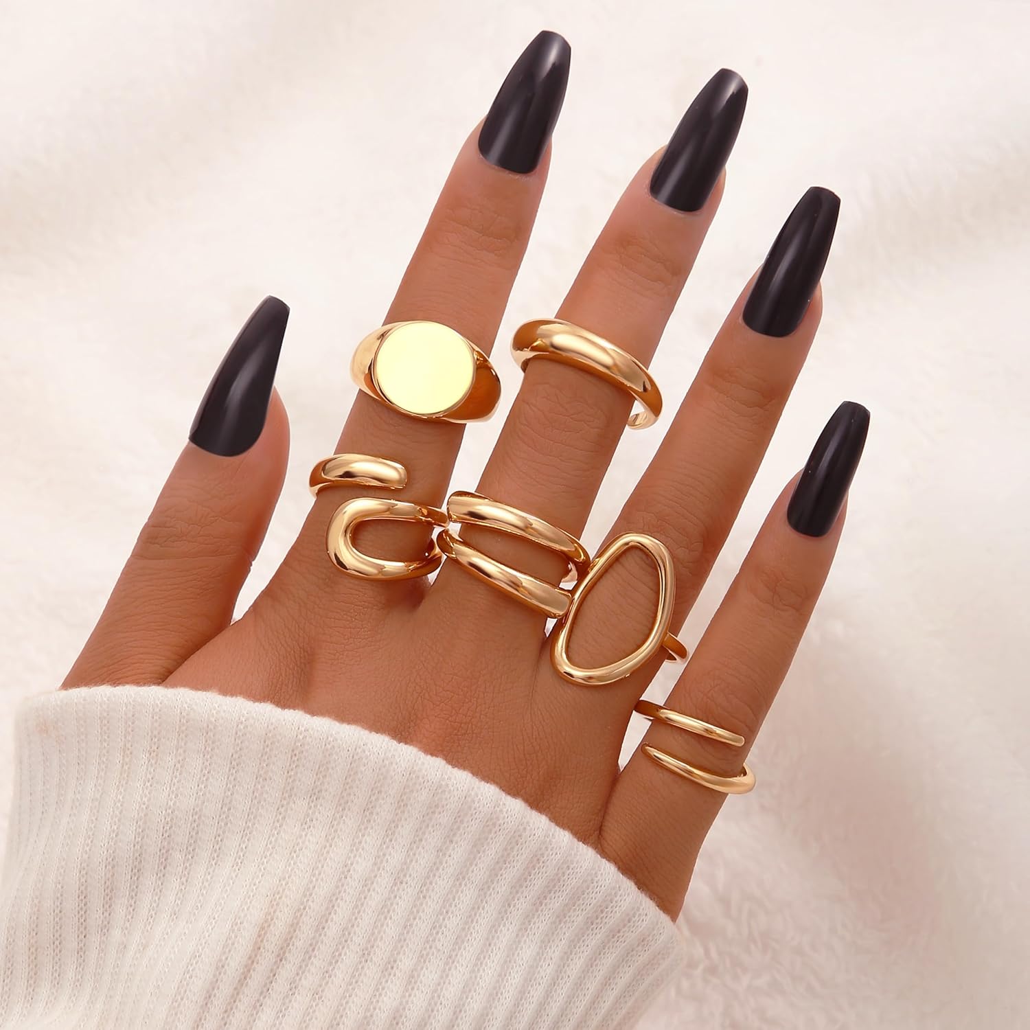 12PCS Gold Stackable Rings Set for Women, 18K Gold Plated Open Stacking Knuckle Ring, Adjustable Chunky Signet Rings for Gift