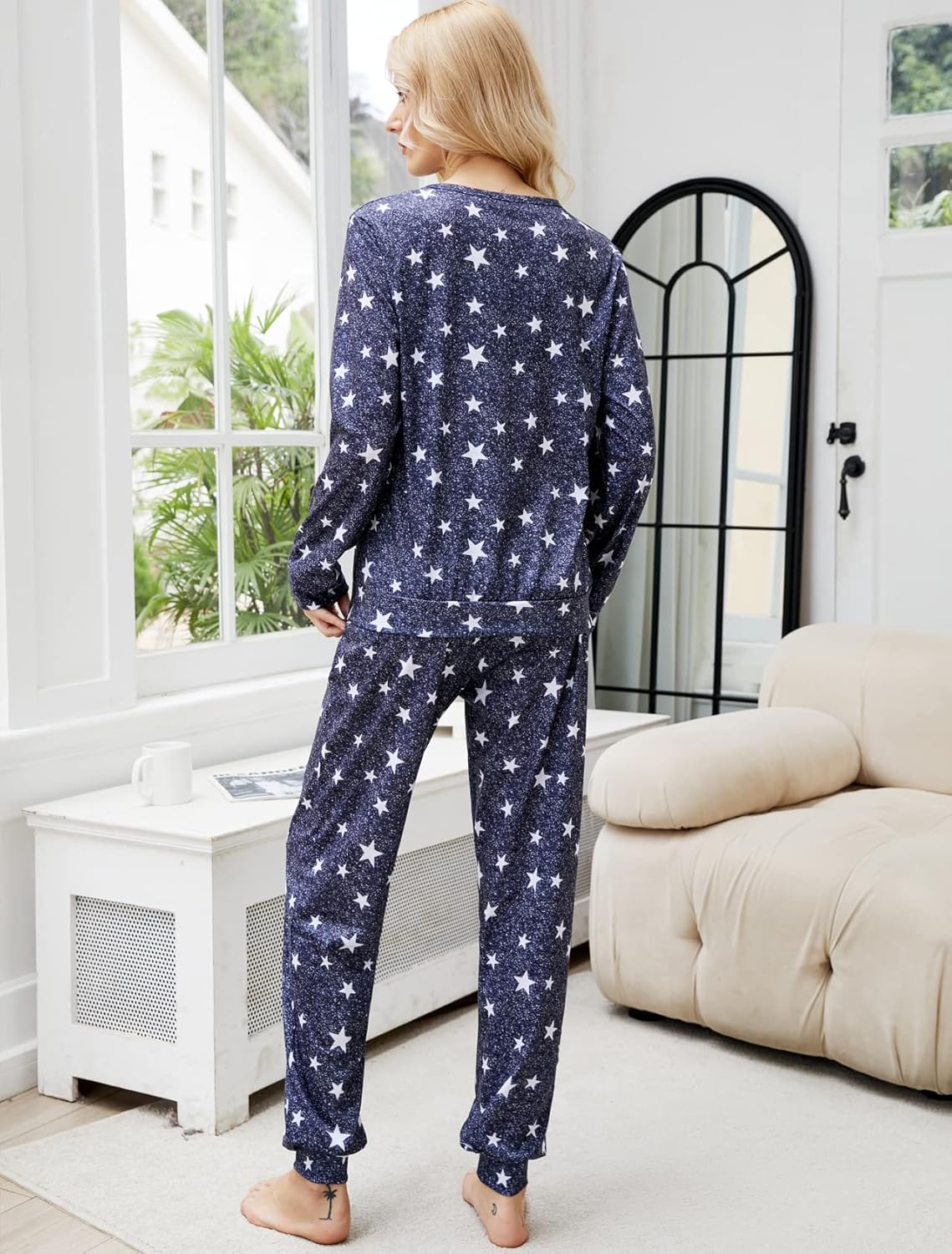 Womens Pajamas Set Sleepwear Casual Tops and Lounge Pants Soft Sleeping Pjs Set with Pockets