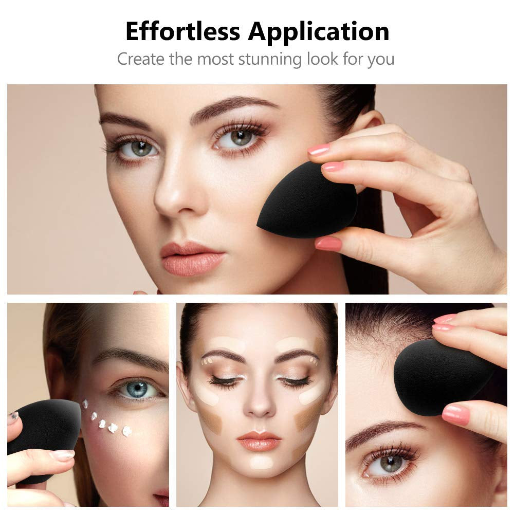 Beauty Blenders Makeup Sponge Blending Set Beauty Sponges Latex-Free Blender Powder Puff for Foundation Blending Concealer Flawless (Black)