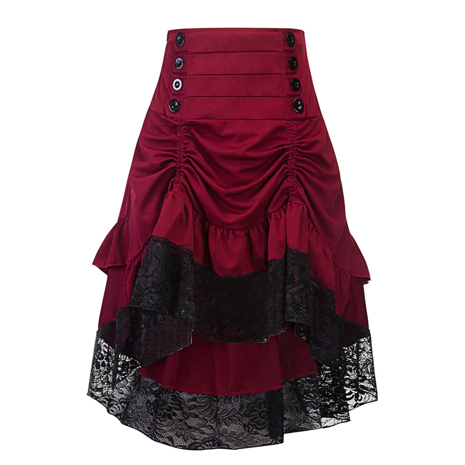 Costumes Steampunk Gothic Skirt Lace Women Clothing High Low Ruffle Party Lolita Red Medieval Victorian Punk Skater Button Front