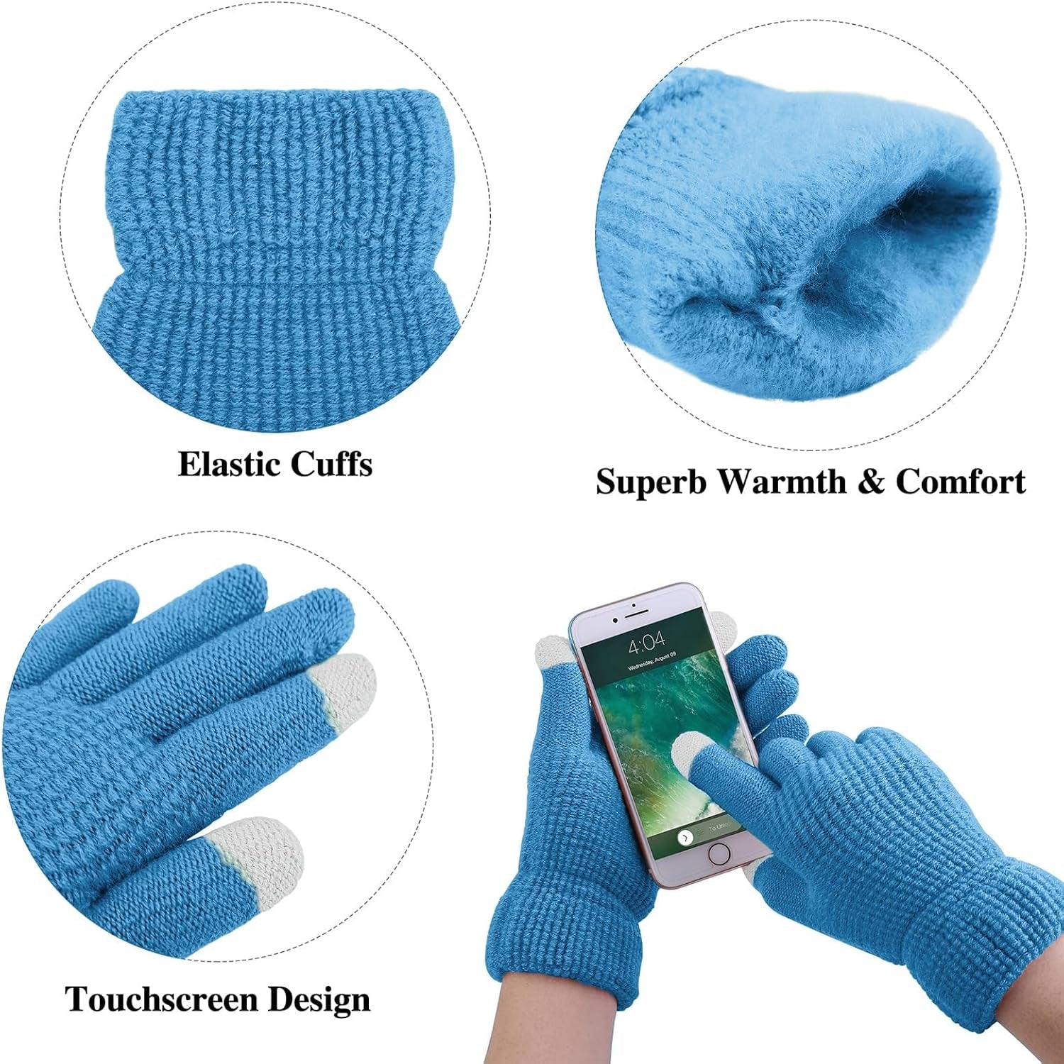 Women's Winter Warm Sets Knitted Fur Pompoms Beanie Hat Circle Loop Scarf Touch Screen Gloves Winter Favor Accessories