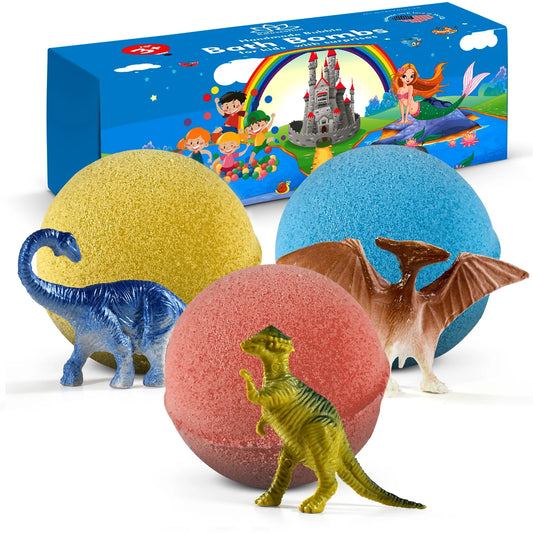 Big Bath Bombs for Kids with Surprise inside Big Dino Toys 7 Oz / Each Handmade in USA Natural and Safe by