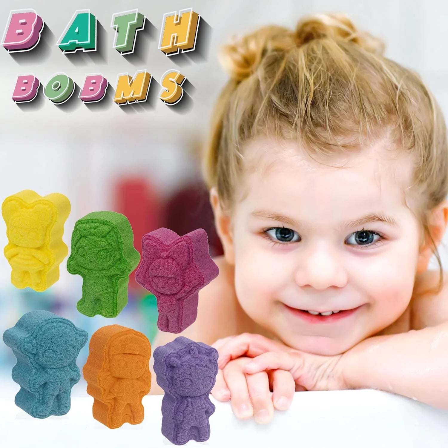 Bubblegum Scented Bath Bombs for Kids Bear Molded Kids Bath Bombs Bath Accessories, 6Pcs