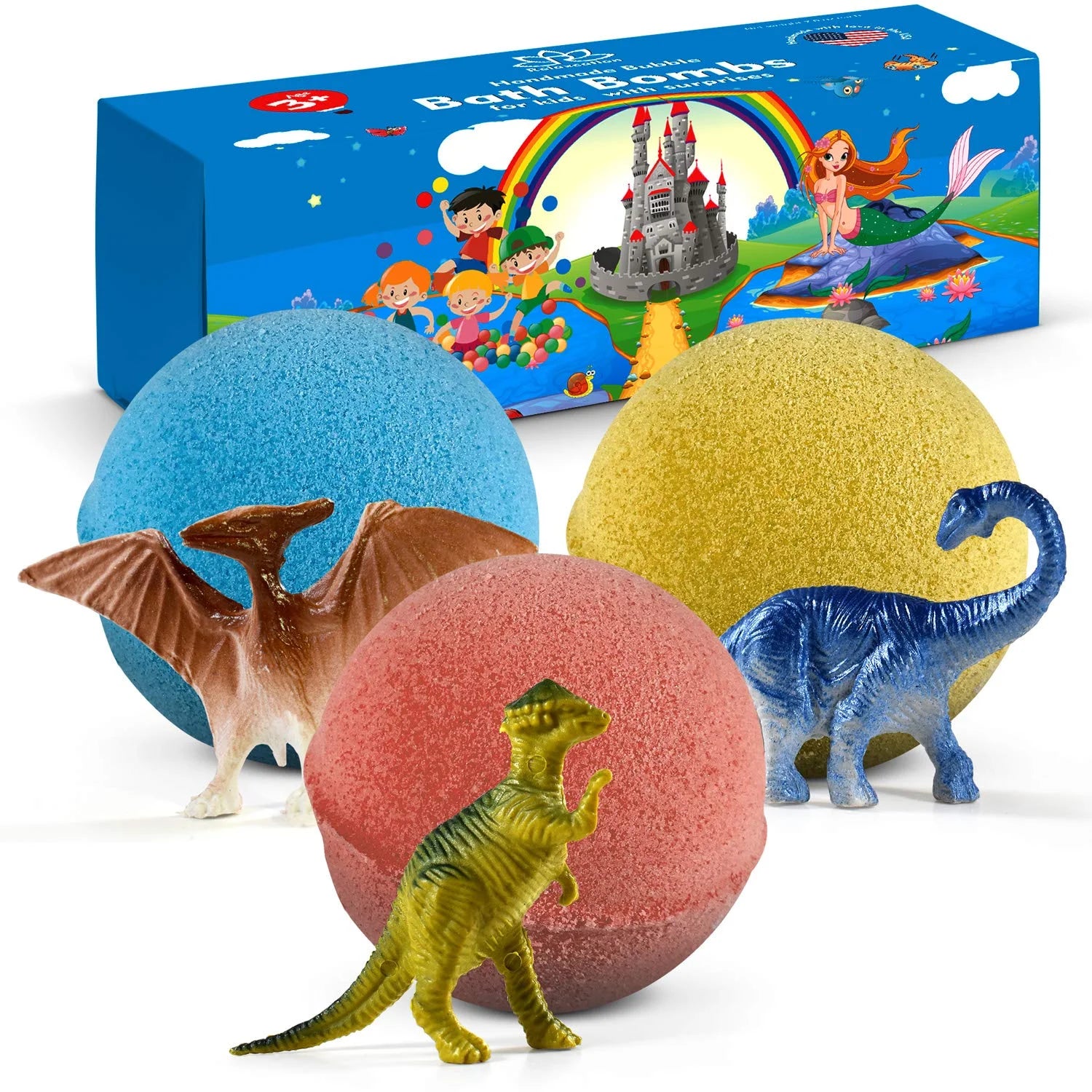 Big Bath Bombs for Kids with Surprise inside Amazing DINOSAUR Big Toys Handmade in USA Natural and Safe by  3 Set