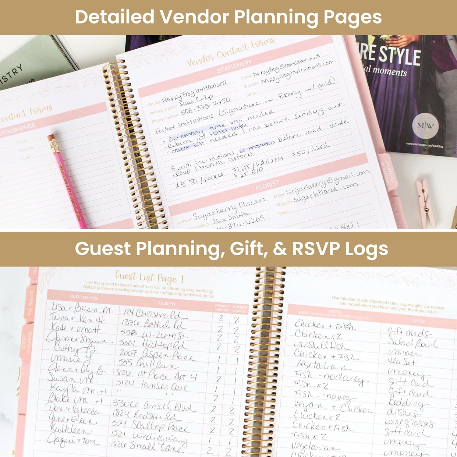 Wedding Planner & Organizer/Hardcover Keepsake Journal with Essential Planning Tools - Checklists, Vision Boards, Tips & More - 9"X11" (Gold Scallops)