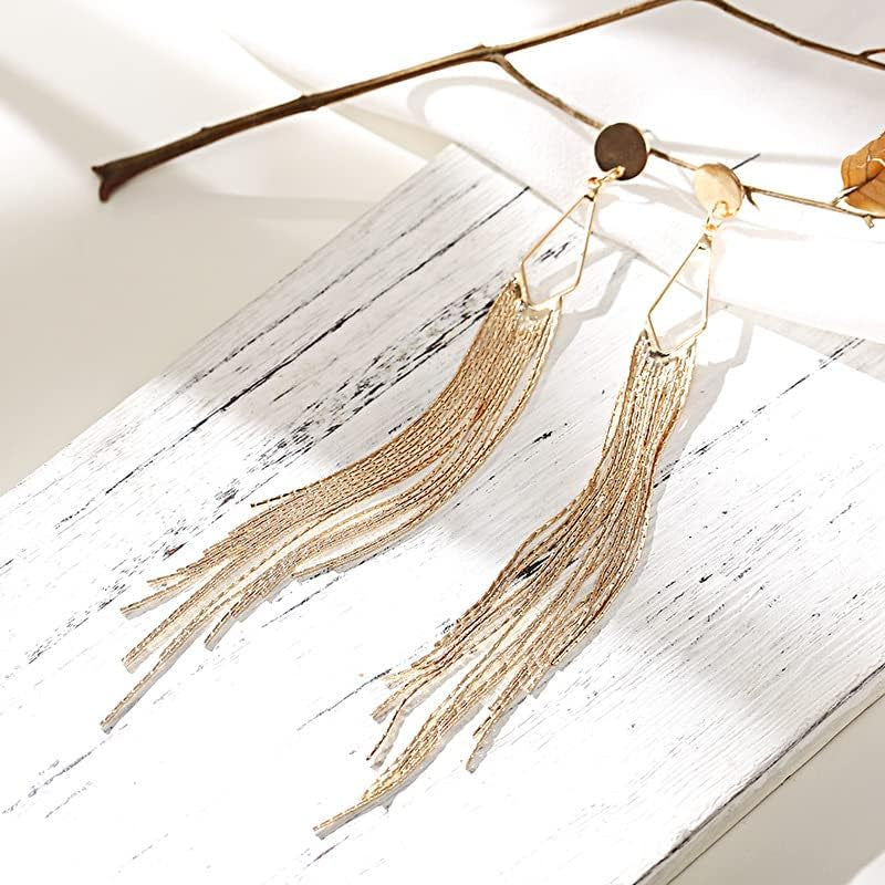 Long Tassel Earrings Gold Tassel Earrings for Women Gold Chain Drop Earrings Bride Earrings for Wedding Party New Year Jewelry Gifts