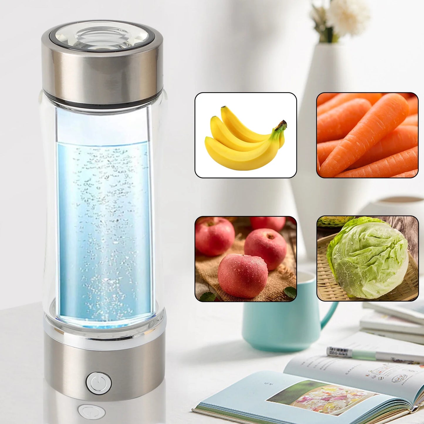 420Ml Portable Hydrogen Water Ionizer Machine,Hydrogen Water Generator, Rechargeable Hydrogen Rich Water Glass Health Cup for Home Travel - Silver