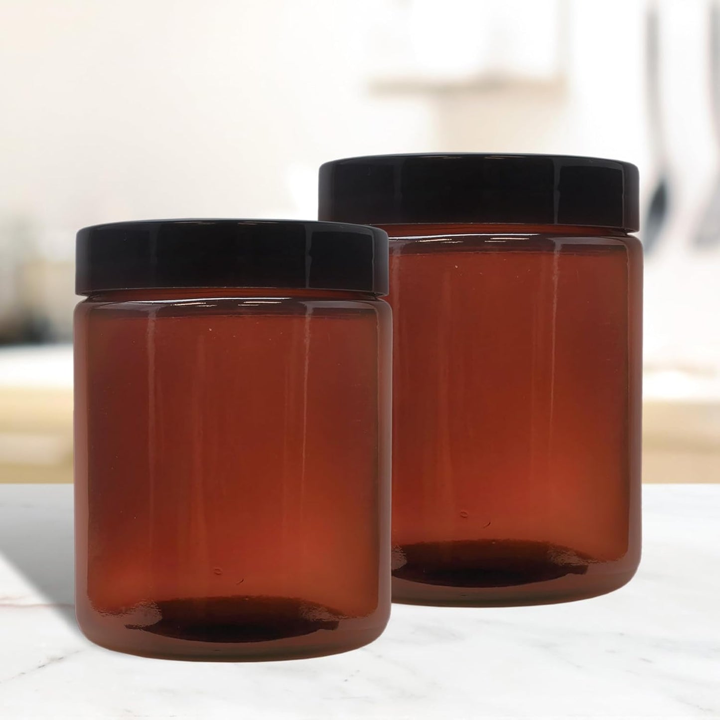 Cornucopia 8Oz / 9Oz Amber Glass Jars (6-Pack); Straight Sided Cosmetic Jars, Great for Body Butter, Creams, Stash Jars, Etc.