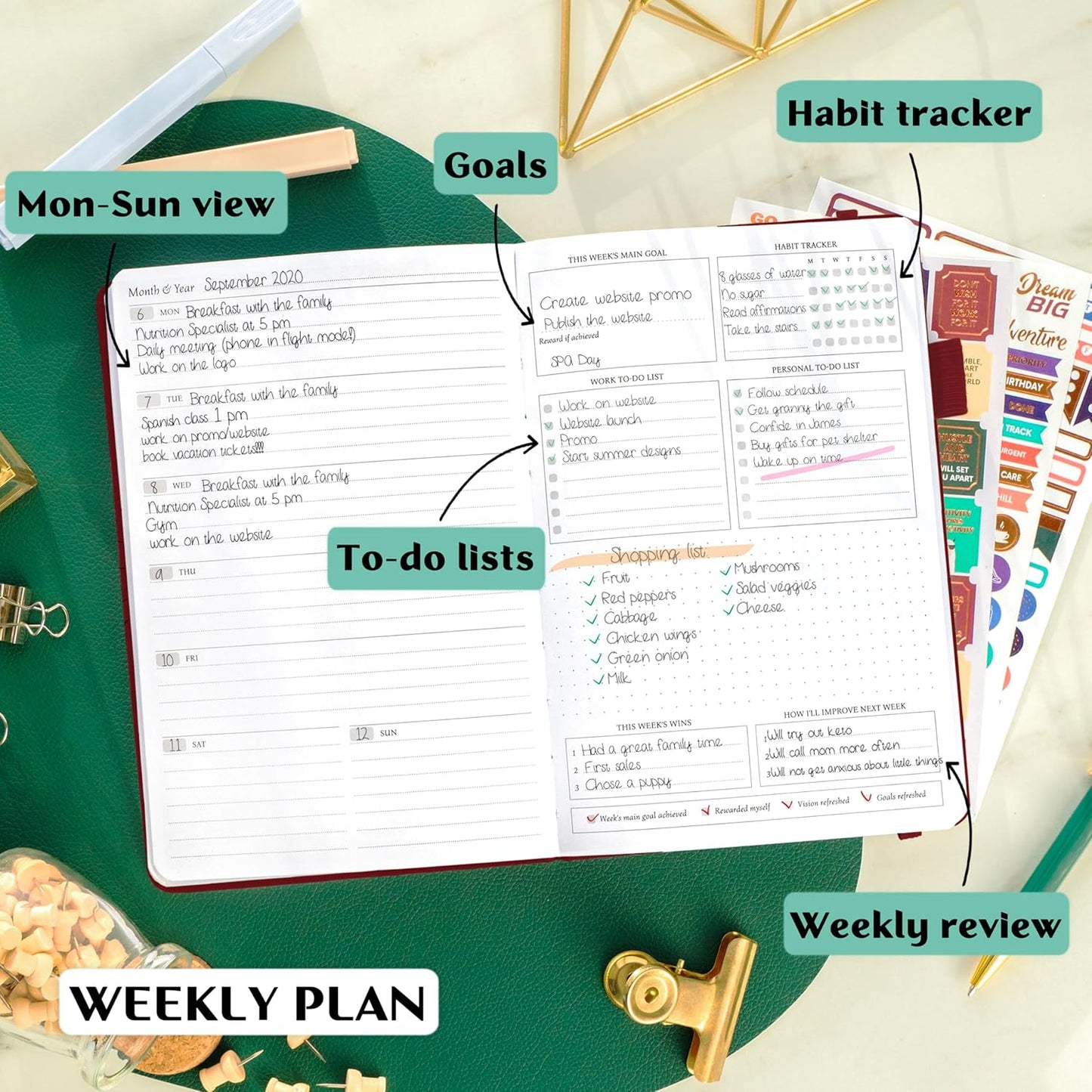 – Weekly & Monthly Life Planner to Hit Your Goals & Live Happier. Organizer Notebook & Productivity Journal. A5 (Wine Red)